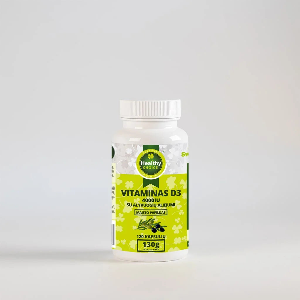 Vitaminai D3 4000IU su alyvuogių aliejumi „Healthy Choice” 120 kapsulių
