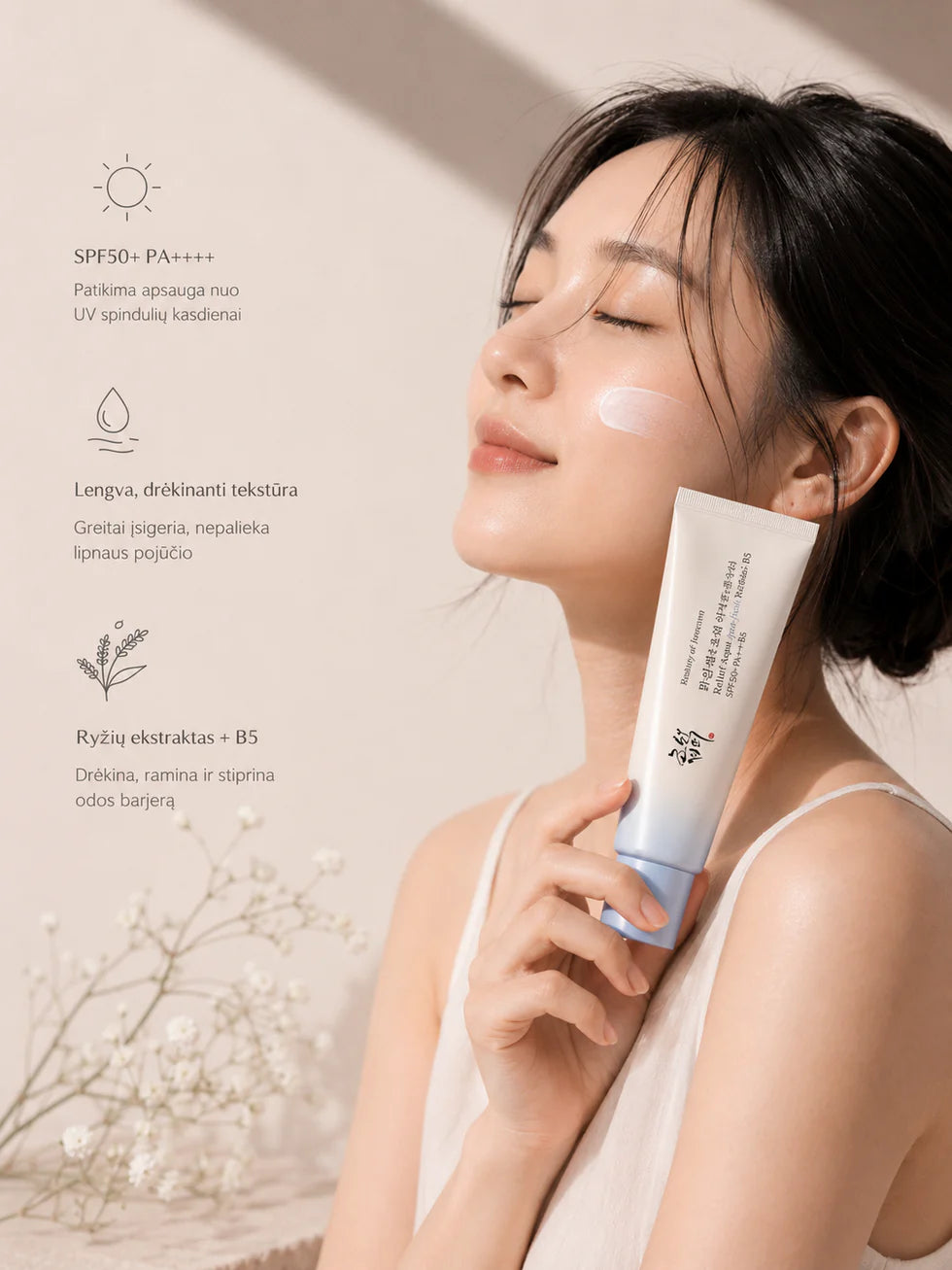Beauty of Joseon Relief Sun Aqua-Fresh : Rice + B5 apsauginis veido kremas nuo saulės, 50 ml