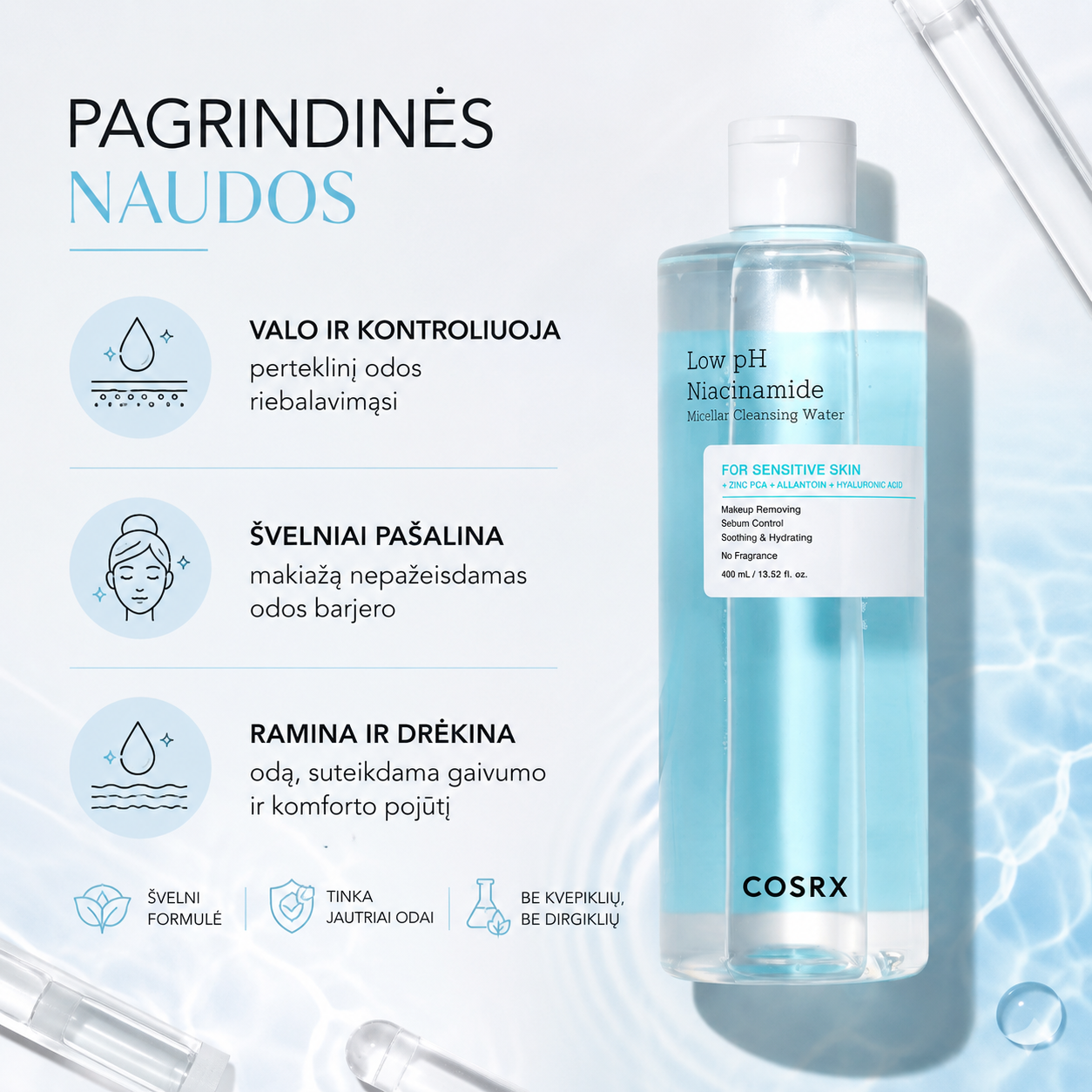 COSRX Low pH Niacinamide Micellar Cleansing Water – micelinis prausiklis su niacinamidu 100 ml